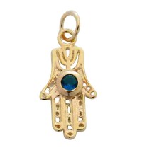 Gold Filled Blue stone Hamsa Pendant